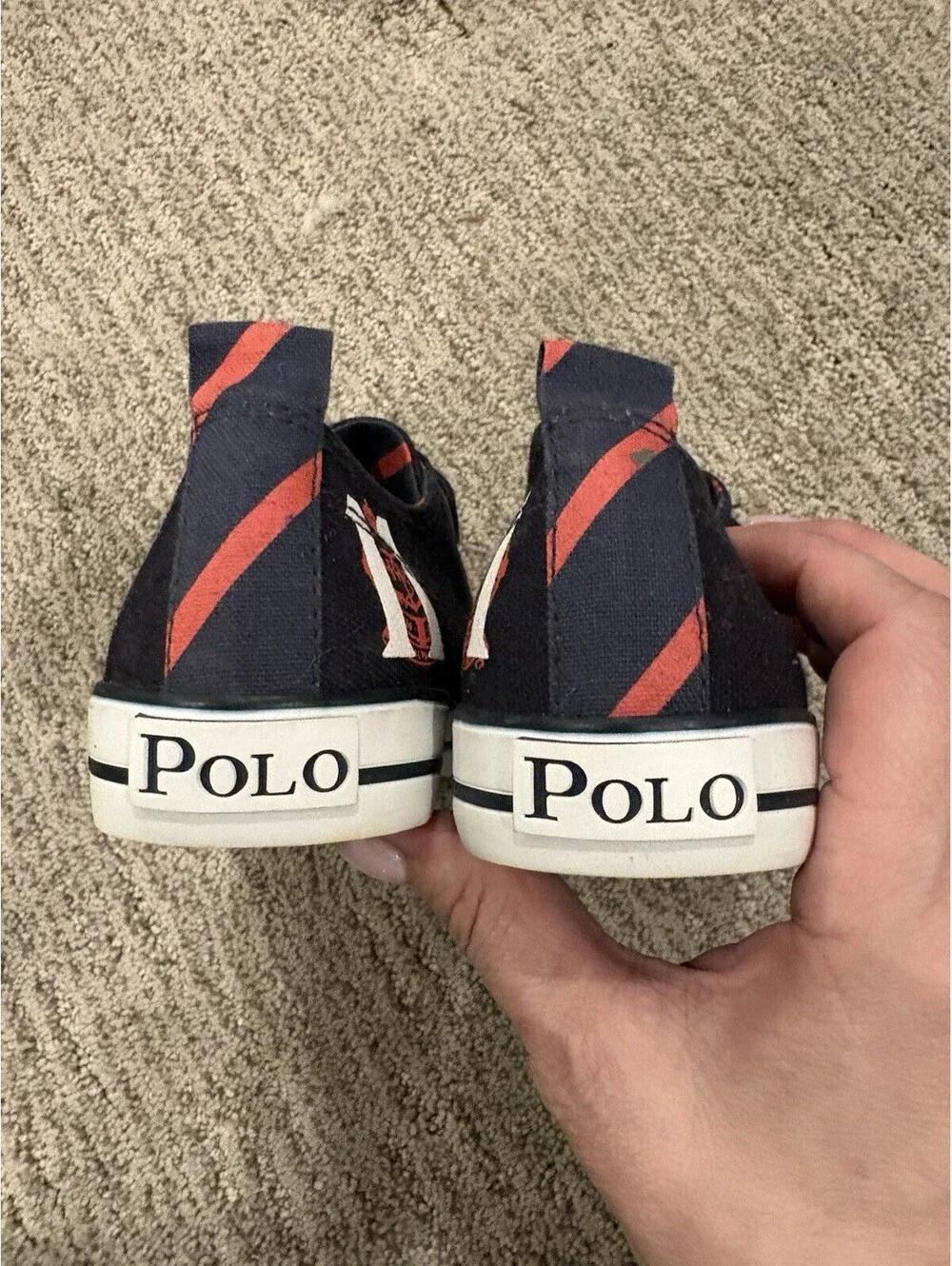 Polo Ralph Lauren Kids Size 13 Navy Blue Canvas Low Top Hook & Loop Sneakers